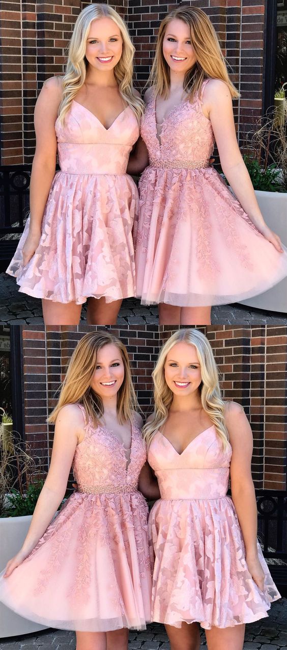 A-Line V-Neck Short Homecoming Dress with Beading Appliques cg3083