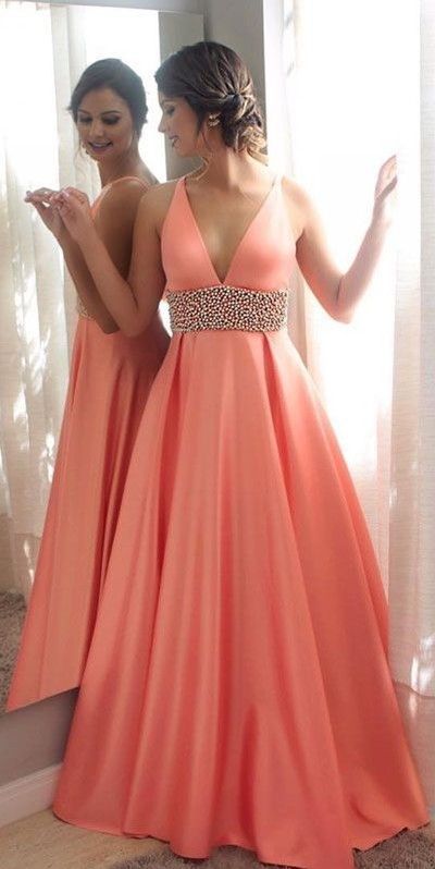A-line Princess V Neck Sleeveless Floor Length Prom Dresses cg3230
