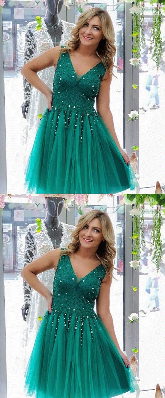 Pretty Turquoise Tulle Beaded Short Dress, Elegant Homecoming Dress cg3454