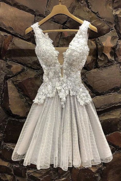 Gray tulle lace short homecoming dress cg3489