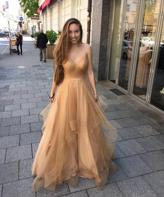 2019 long prom dress gold charming dress cg3723