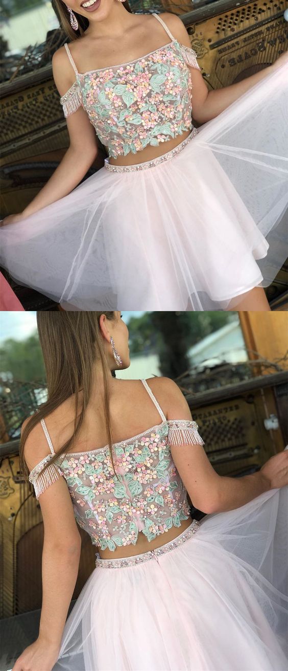 two piece pink short homecoming dress, cute homecoming dress cg3906