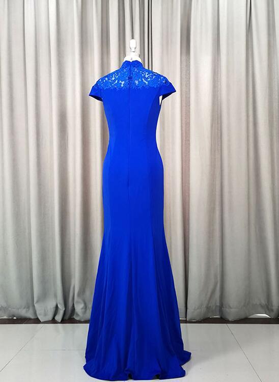 Beautiful Spandex With Lace Mermaid Long Prom Dress, Blue Evening Party Dress cg3913