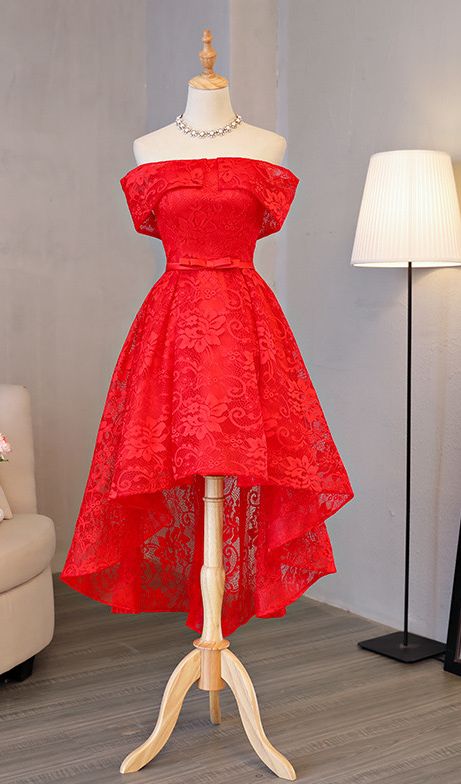 Red Lace Boat Neck Hijab Evening homecoming Dresses cg4056