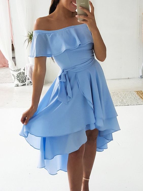 Off Shoulder Layered Dip Hem Casual homecoming Dress cg4168