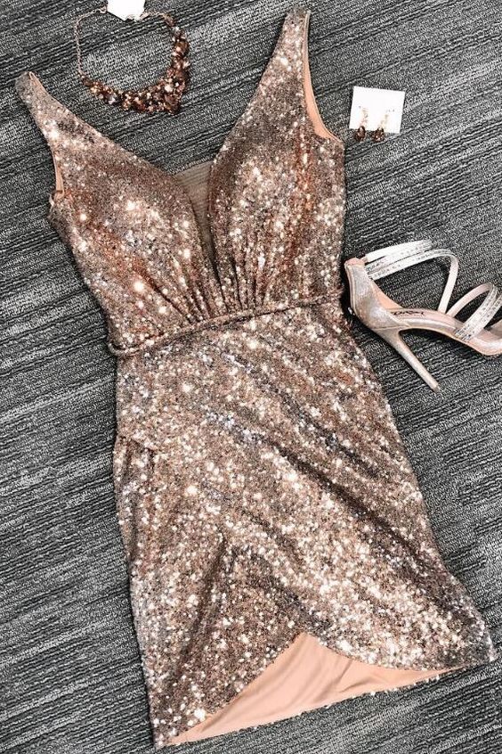 Sexy Tight Rose Gold Sequins Short Party Dress Cocktail homecoming Dress cg4297