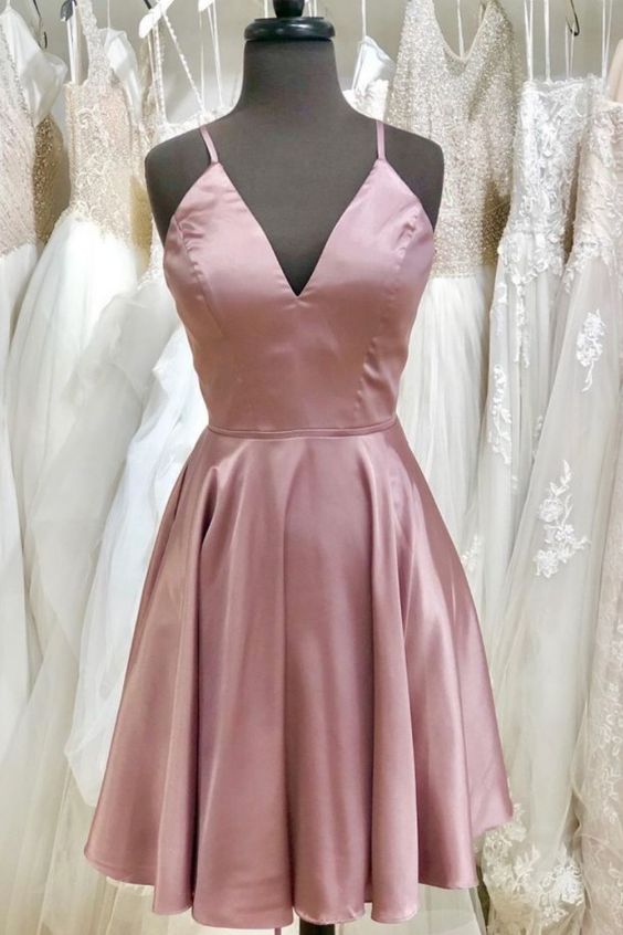 Simple Straps Rose Gold Homecoming Dress with Lace Up Back cg4384