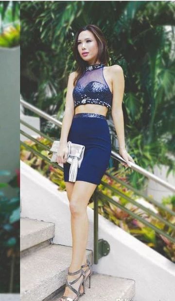 Two Piece Royal Blue Sequin Tulle Homecoming Dresses cg4417