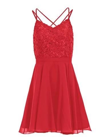 Sexy Simple Top Lace A Line Red Chiffon Short Homecoming Dress cg4539