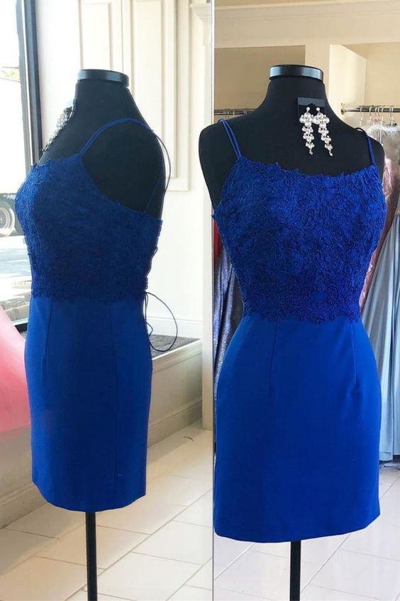 tight royal blue party homecoming dress with straps cg4563