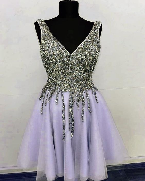 Short Tulle Homecoming Dresses V Neck Sequin Beaded cg4753