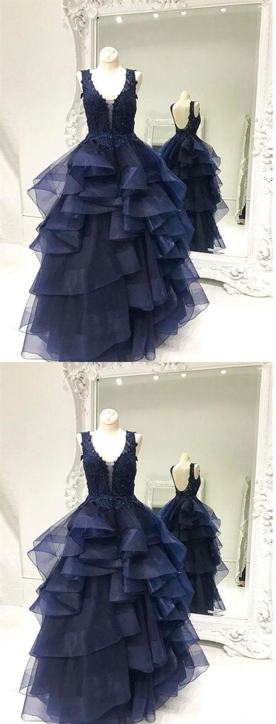Navy Blue Sleeveless A Line Prom Dresses,Lace Appliques Evening Dress cg4775