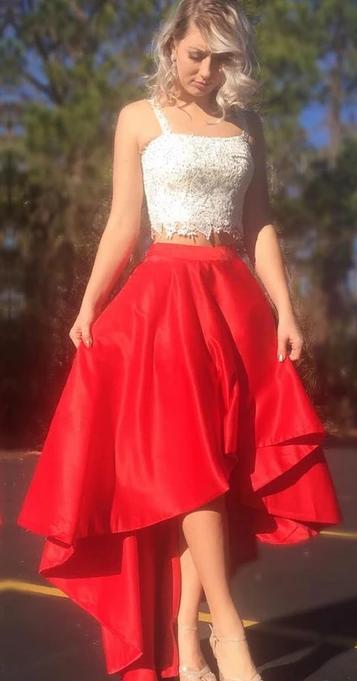 Lace Crop Top,satin Prom Dresses,elegant Prom Gowns,two Piece Prom Dress,high Low Dresses cg4883