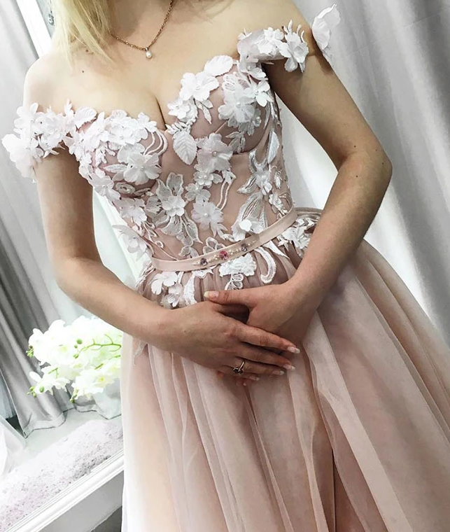 Elegant tulle applique long prom dress, tulle formal dress cg5038