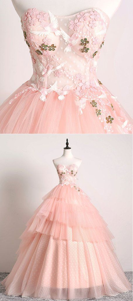 Sweetheart Pink Tulle 3D Lace Multi-layered Ball Gown, Formal Prom Dress cg5220