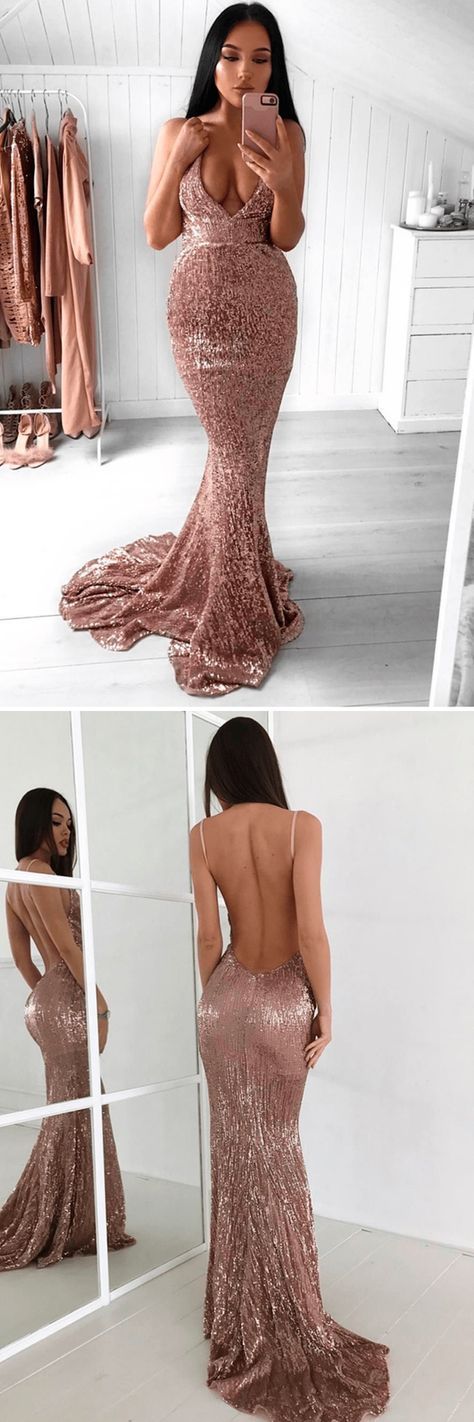 Mermaid backless prom party dresses, fashion rose pink evening gowns, chic v neck formal gowns cg5385