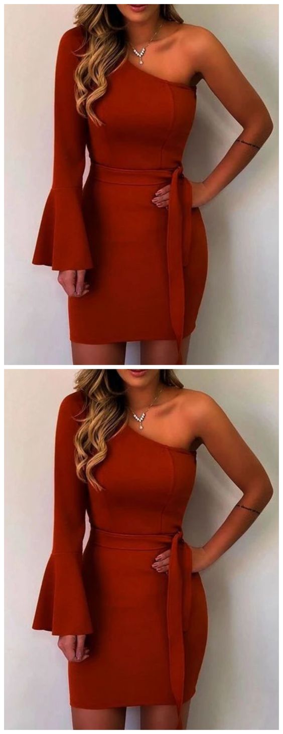 One shoulder short homecoming dress ,satin homecoming dress cg5427