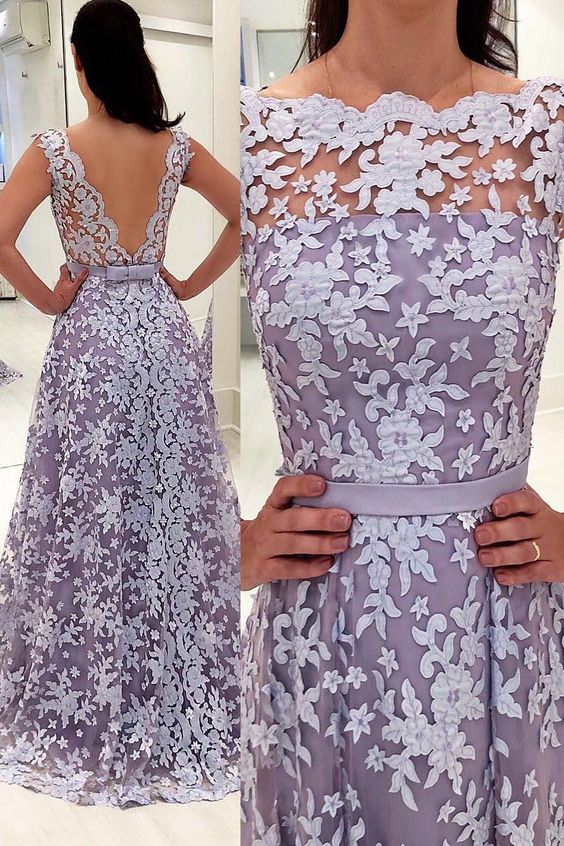 Scalloped-Edge V-Back Appliques Long Evening prom Dress cg5437