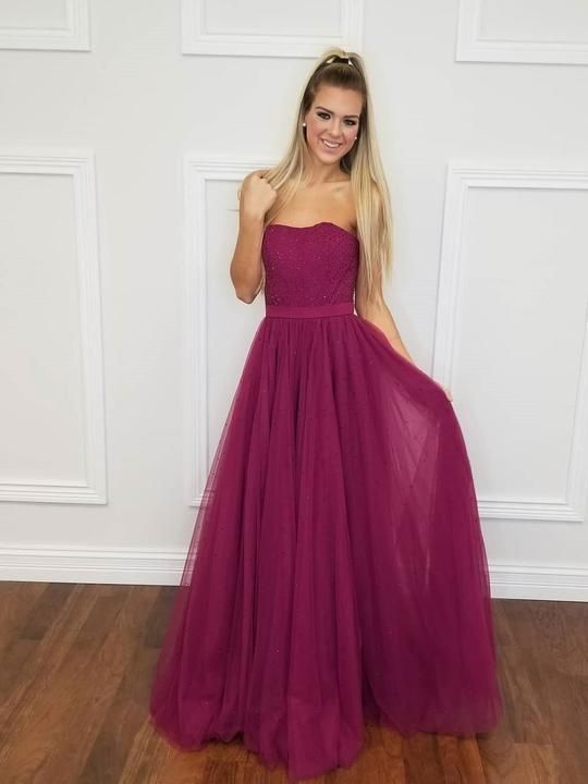 Strapless Tulle A-line Prom Dresses, Elegant party Dresses cg5614