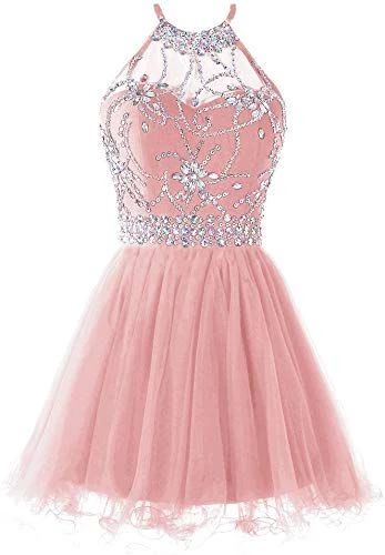 Women's Halter Short Homecoming Dress Beading Tulle Dress cg5632