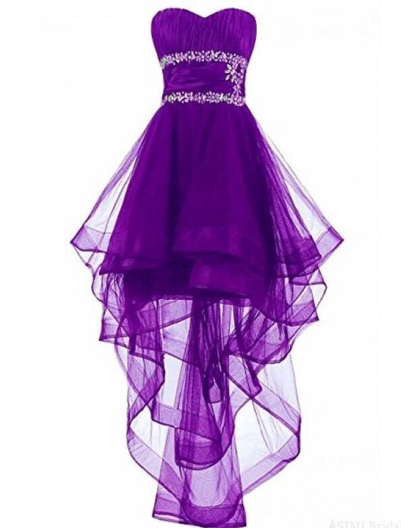 Lovely Dark Purple High Low Organza Lace-Up Formal Dresses, Beaded Formal Dresses, Homecoming Dresses cg5640