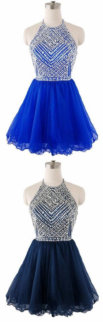 Beaded Top Homecoming Dress with Halter Strap, Back To School Dresses cg5659