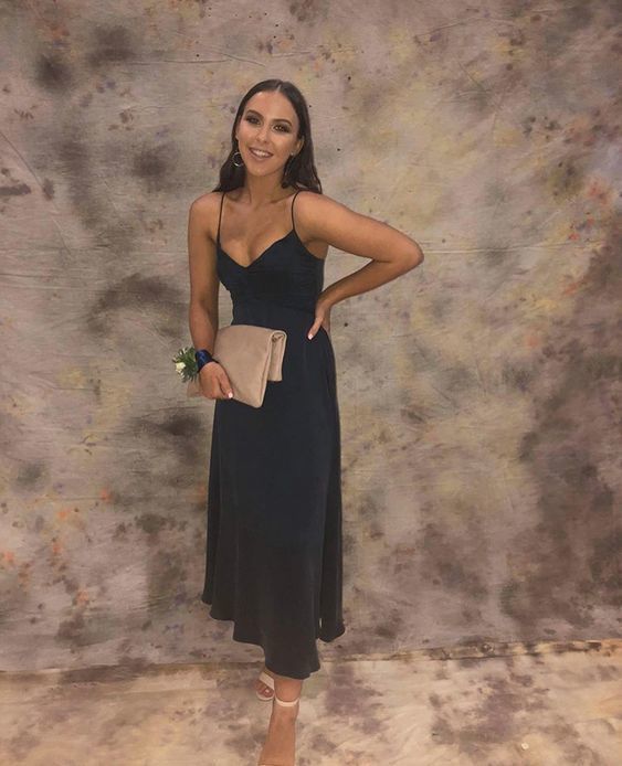 A-line spaghetti straps tea length prom dress cg5669