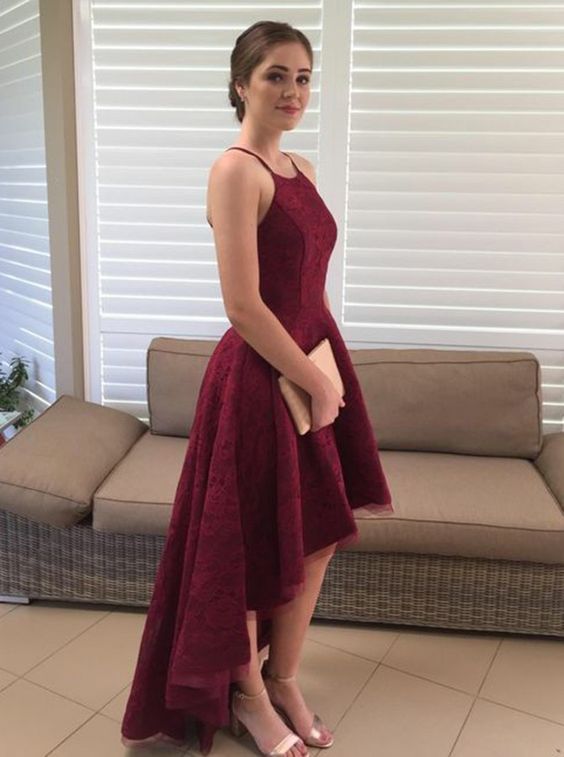 Burgundy High Low Prom Dress,Party Dress cg5671