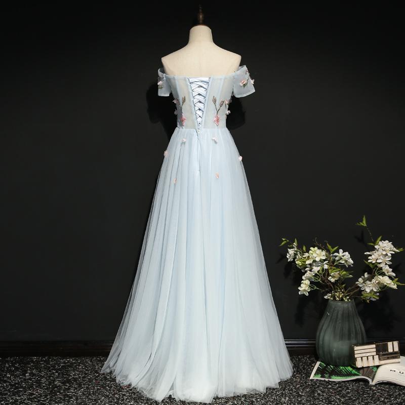 Light Blue Off Shoulder A-Line Flower Party Dress, New Prom Dress 2020 cg5755