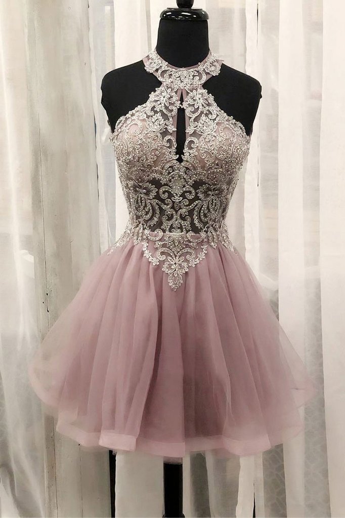 PINK TULLE LACE SHORT DRESS PINK HOMECOMING DRESS cg5763