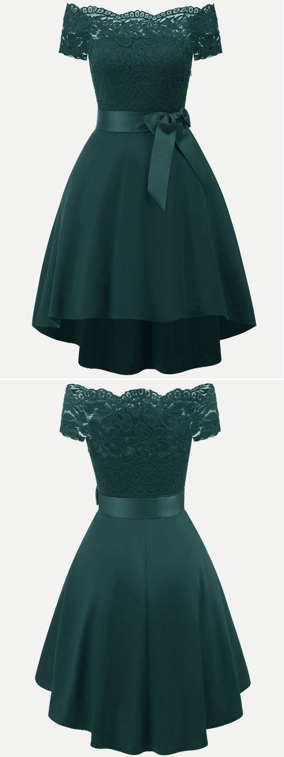 Green Lace High Low homecoming Dress cg5788