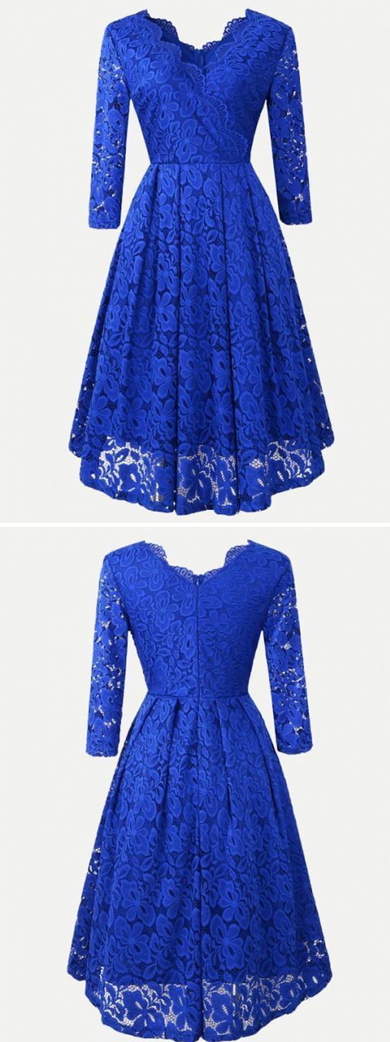 Lace 3/4 Sleeve Royal Blue Homecoming Dress, Short Homecoming Dresses cg5789