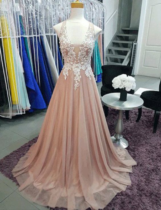 Charming A Line V Neck Sleeveless Long Prom Dress cg5829