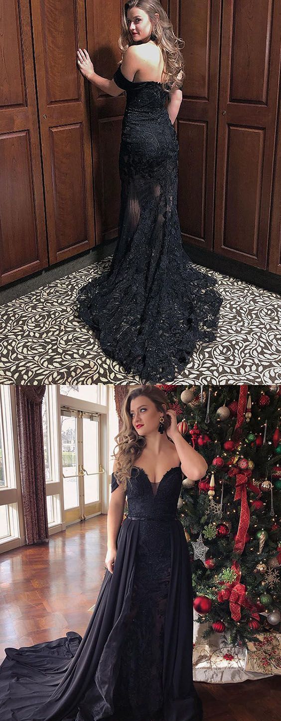 Prom Dresses Ball Gown, Off the Shoulder Black Lace Long Prom Evening Dress cg5880