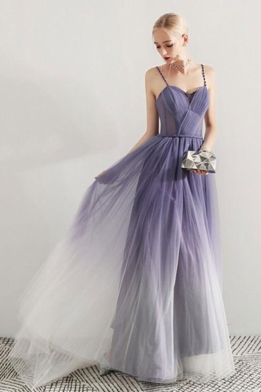 Simple Sweetheart Ombre Prom Dress Spaghetti Straps Long Party Gown cg5935