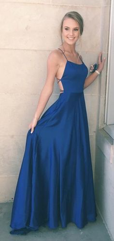 straps blue long prom dress, simple long prom dress, party dress cg6010