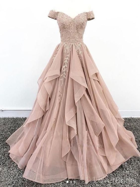 Off Shoulder Dusty Champagne Lace Cheap Long Evening Prom Dresses, Evening Party Prom Dresses cg6042