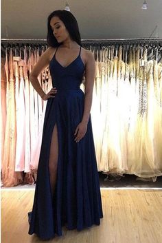 Blue Side Slit Prom Dresses Long Evening Dresses cg6045