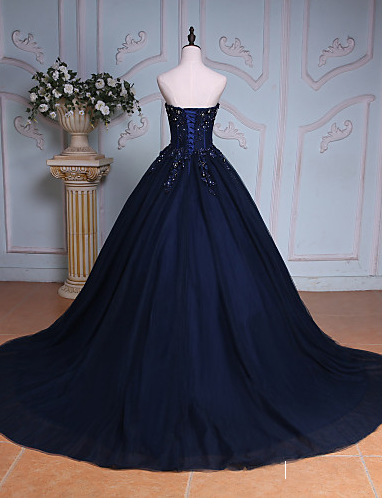 Dark Navy Sweetheart Prom Dress,Long Prom Dresses,Charming Prom Dresses cg6068