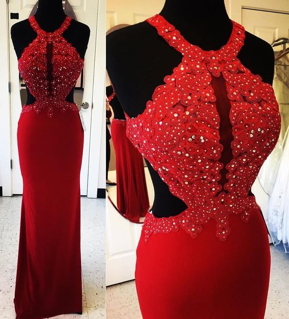 Red Chiffon Prom Dresses Mermaid Long Evening Dresses Beaded Formal Gowns cg6149