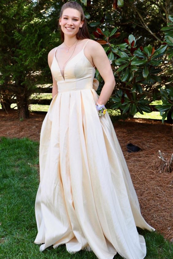 2020 yellow long prom dress with pockets cg6187