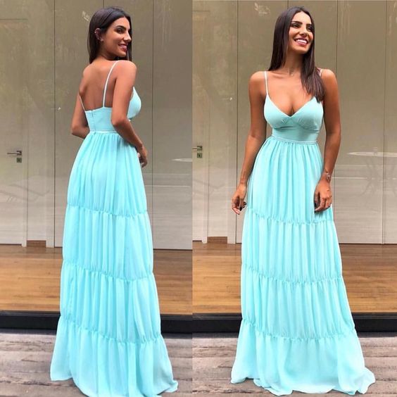 Green V Neck a line Prom Dresses with spaghetti strap cg6210