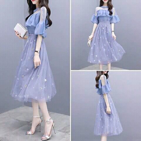 Unique Blue Tulle Embroidery Short Prom Dress, Blue Evening Dress cg6225