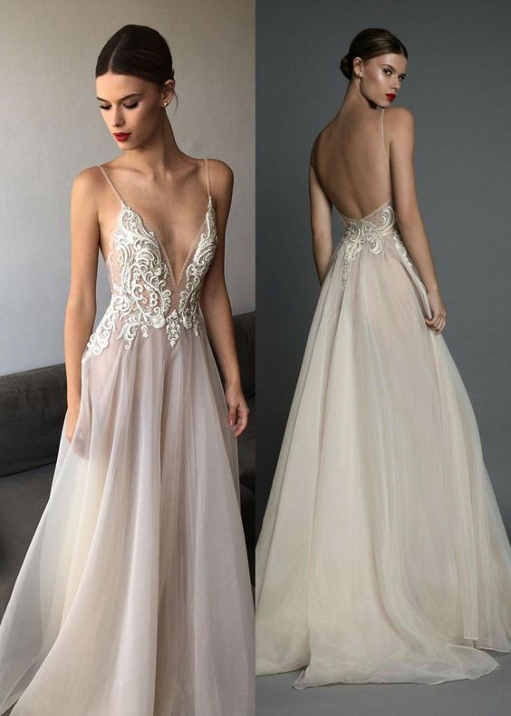 Spaghetti Deep V-Neck Evening Dress,Sleeveless Backless Long Prom Gown cg6244