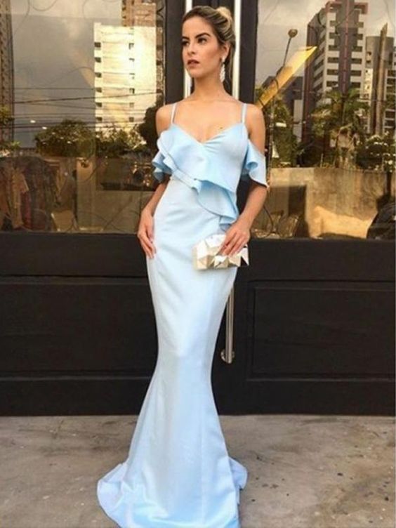 Pale Blue Elastic Satin Mermaid Elegant Prom Dresses cg6250