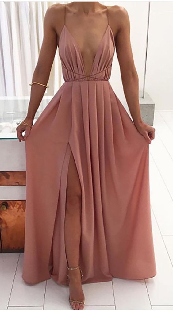 Long Backless Strappy Chiffon Slit prom dresses gown dress cg6304