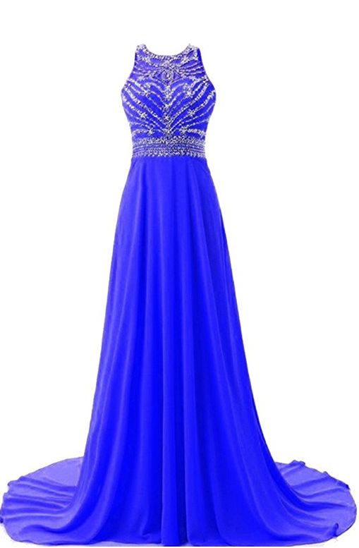 royal blue Ball Gown Chiffon Beaded Prom Formal Dresses cg6336