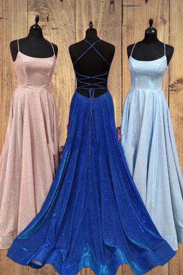 Elegant Straps Long Prom Dress with Criss Cross Back cg6372