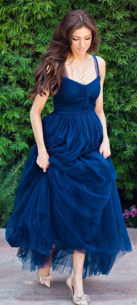Navy Blue Tulle Long Prom Dress cg6386