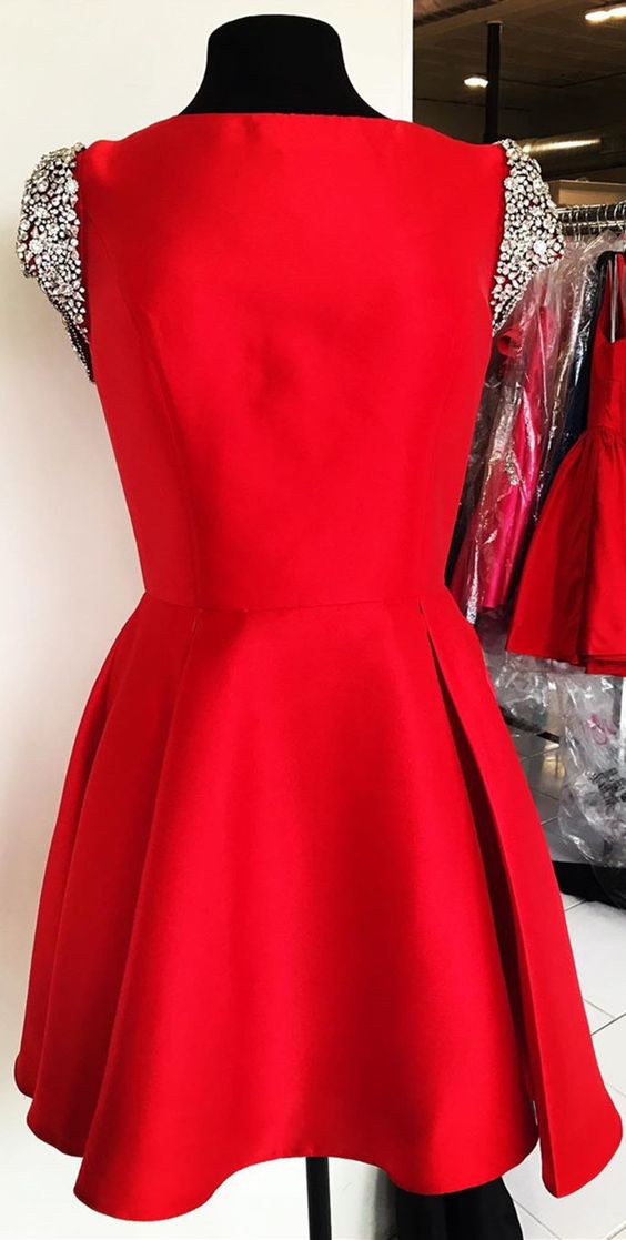 cute red homecoming dress with cap sleeves, short homecoming dress cg6389